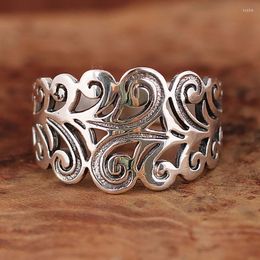 Cluster Rings S925 Sterling Silver No Mosaic Retro Distressed Hollow Pattern Wide Version Men And Women Couple Open Ring