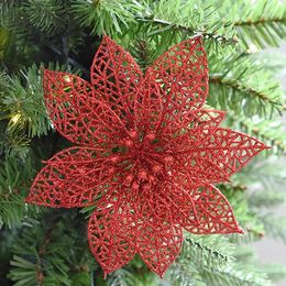 Christmas Decorations 12/24Pcs Glitter Tree Flower Ornaments Xmas Party Decor Supplies DC156