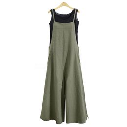 Women's Jumpsuits & Rompers Strap Women Casual Cotton Linen Pockets Long Wide Leg Female Romper Overalls Loose Jumpsuit Trousers Plus Size