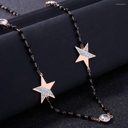 Chains 2023 Trendy Star Stainless Steel Long Necklaces For Woman Euro Design Crystal Little Black Beaded Sweater Chain Jewellery