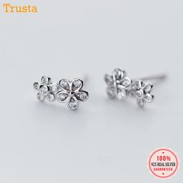 Stud Earrings Trustdavis 2023 925 Solid Real Sterling Silver Flower CZ Gift For Girls Kid Lady Women Jewelry DA190