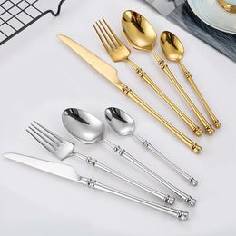 Dinnerware Sets Stainless Steel Cutlery Set Gold Forks Knives Spoons Korean Kitchen Accessories