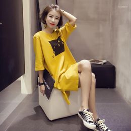 Casual Dresses Summer Loose Mid-length Short-sleeved Split Dress Female Half-sleeved T-shirt Top1