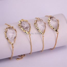 Bangle Zyunz Jewellery Clear Quartz Arrow Connector Bracelet Gold Electroplated Crystal Drusy Chain AdjustableBangle