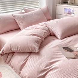 Bedding Sets 150/180/200CM Dark Pink Brushed Bed Sheet Duvet Cover Pillowcase Four-piece Spring Autumn Set M048-8