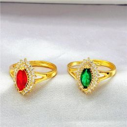 Wedding Rings Red/Green Cubic Zircon Women Ring Eye Shaped Bride 18k Yellow Gold Filled Classic Traditional Engagement Gift Jewelry