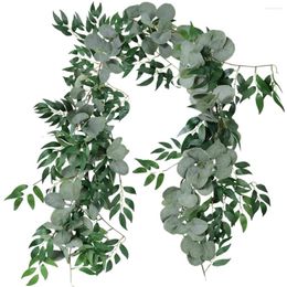 Decorative Flowers 2M Mixed Artificial Silver Dollar Eucalyptus Leaves And Willow Vine Wreath Wedding Arch Background Green Garland