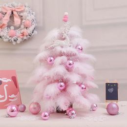 Christmas Decorations 45cm Tree Mini Cherry Blossom Pink Feather LED Light Deluxe For Year Xmas Gift Home Office El Decoration