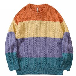 Men's Sweaters Patchwork Striped Knitted Sweater 2023 Autumn Men Hip Hop Harajuku Cotton Casual Black Blue Pullover Fashion Trendy Streetwea