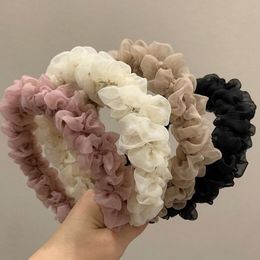 New Fashion Women Headband Wide Side Mesh Flower Hairband Pleated Turban Casual Soft Headwear Hair Accessories