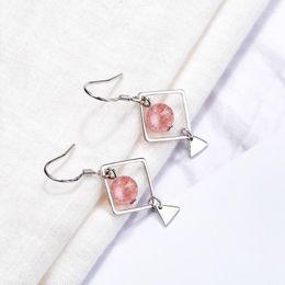 Dangle Earrings Sole Memory Simple Square Strawberry Crystal Trend Triangle Silver Color Female SEA434