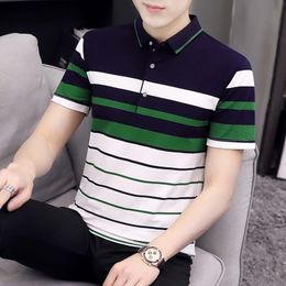 Men's Polo Shirt 2023 Summer Casual Men's Top Lapel Pure Cotton Contrast Stripe Short Sleeve T-shirt