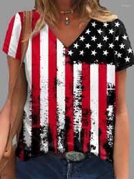 Women's T Shirts Trendy USA Flag Graphic T-shirt Women Summer Short Sleeve Clothes V-Neck Tops Lady Basic Tee Blouse Stripe Star Print Shirt
