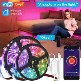 LED Strips Tuya WiFi LED Strip Light Smart Life Flexible Light USB RGB5050 Desktop Screen TV BackLight Diode Tape Support Alexa Google Home P230315