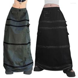 Skirts Women Y2k Long Cargo Drawstring Pockets Baggy Bodycon A-line Midi Autumn E-Girls Vintage Retro Streetwear