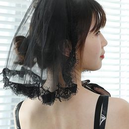 Bridal Veils 41XC Wedding Veil 1 Tier Lace Edge With Plastic Comb Black Short Sheer