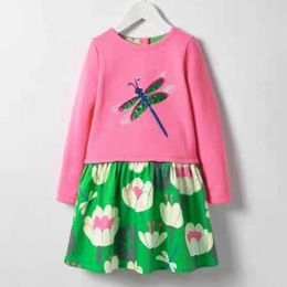 Girl's Dresses Little maven 2023 Baby Girls Spring and Autumn Clothes Long Sleeves Dress Cotton Pretty and Comfort for Kids 2-7year