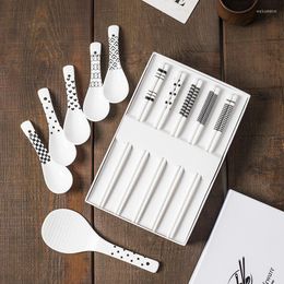 Dinnerware Sets Minimalism 5Pairs/Lot Chopsticks Spoons Ceramic Tableware Household Non-slip Sticks Gift Box Cutlery Set Reusable