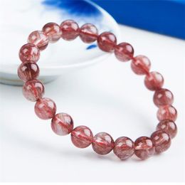 Strand Beaded Strands Mm Brazil Natural Red Rutilated Quartz Crystal Clear Round Beads Jewellery Stretch Bracelet For WomenBeaded