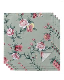 Table Napkin 4/6/8pcs Cute Pink Flowers With Green Leaves Kitchen Napkins Dinner For Wedding Banquet Party Decoration