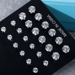 Stud Earrings 12 Pairs / Suit Fashion Ladies 2023 Crystal Set Zircon Six-claw Inlaid Jewellery Gift