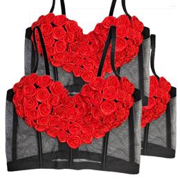 Women's Tanks Carnival Valentine's Day Love Camisole Women Sexy Perspective Hand-Embroidered 3D Flower Decoration Bustier Bra Tank Tops