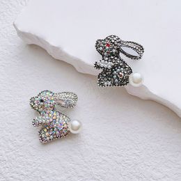 Pearl Rhinestone Rabbit Brooches For Women Trendy Vintage Brooch Lapel Pins Cartoon Animal Pin Bunny Jewellery Gift For Girl