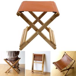 Camp Furniture Wooden Leather Folding Chairs Mazar Heavy Duty Stool Fold Up Fishing Chair For Hiking Hunting