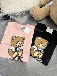 Cute little bear wave Summer T-shirts Baby Boys Girls Cotton Kids Clothing Short Sleeve T Shirt Children Round Collar Tees Loose Style black pink colour
