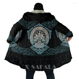 Men's Wool & Blends Viking Totem Crow EagleAll Over 3D Printed Overcoat Thick Warm Hooded Cloak Coat For Men Windproof Fleece Unisex CasualM