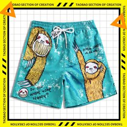 Men's Shorts summer new beach pants men's fashion brand sloth printed pattern couple seaside hot spring holiday Capris