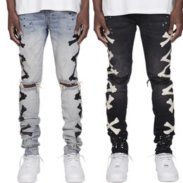 Jeans da uomo Streetwear Jeans strappati stampati alla moda Uomo Skinny Slim Fit Pantaloni in denim Hip Hop Jeans casual da uomo Jogging jean homme 230320