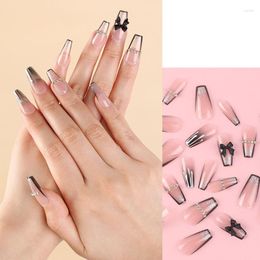 False Nails 24PCS Press On Coffin Fake With Designs Glossy For Women Stick Glue Nail Tips