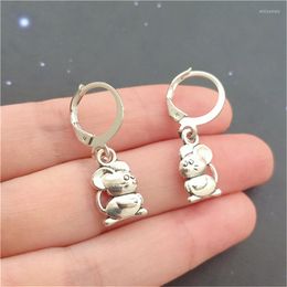 Backs Earrings Little Mouse Pet Owner Gift Antique Silver Color Mini Small Hoop Animal Lever Back