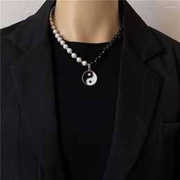 Choker Blijery 2023 Trend Black White Imitation Pearl Necklace For Women Men Punk Yinyang Pendant Collier Jewellery Accessorries