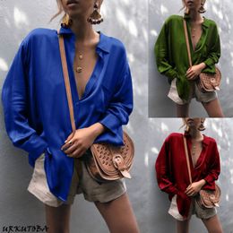 Women's Blouses Shirts Harajuku Spring Autumn Women Blouse Long Sleeve Casual Shirts Leisure Satin Shirt Office Ladies Blue Red Green Tops 230317