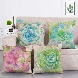 Pillow Succulent Plants In Watercolour Print Cover Linen Throw Car Home Decoration Decorative Pillowcase T381