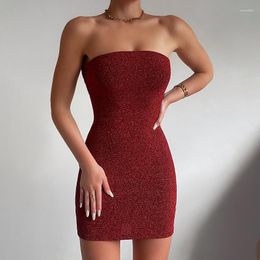 Casual Dresses Summer Sexy Off Shoulder Mini Bodycon Dress Fashion Strapless Glitter Party Women Sequins Night Club Tube Red Blue