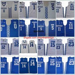 NCAA Kentucky Wildcats 0 Fox 11 John Wall Devin Booker Tyler Herro 12 Karl-Anthony Towns Royal White Stitched Jerseys