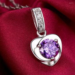 Pendant Necklaces Charming Purple CZ Heart Necklace Wedding Ceremony Party Women Luxury Accessories Aesthetic Statement Jewelry