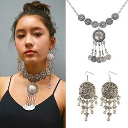 Necklace Earrings Set Afghan Vintage Silver Colour Metal Coin Tassel Necklaces & Sets For Women Boho Gypsy Turkish Party