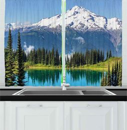 Curtain Nature Kitchen Curtains Idyllic Crystal Lake Surrounded By Pine Trees And Snowy Mountain Landscape Window Drapes For Cafe Decor