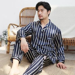 Men's Sleepwear Home Clothes for Men Big Size 3XL 5XL 7XL 8X Men Summer Silk Pajama Trousers for Men Spring Stripe Men Nightwear Oversize 230320