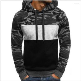 Men's Hoodies Fleece Hooded Sweater Stitching Youth Trend Pullover Camouflage Colour Matching Slim 2023 Sweatshirt