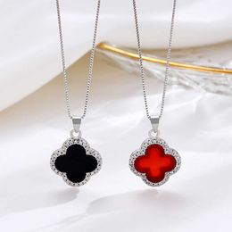 Pendant Necklaces Strands Strings S925 Silver Agate Pendant Korean Chic Womens Temperament Four Leaf Clover Necklace Collarbone Chain