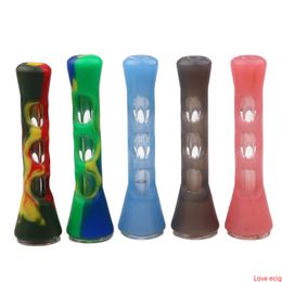 Glass & Silicone One Hitter Pipes Tobacco Smoking Herb Heady Straight Type Pipe Hose 87MM Cigarette Holder Tobacco Glass Mini Hand Pipes