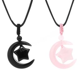 Moon Star Crystal Necklace for Women Natural Stone Pendant Healing Rose Pink Tiger Eye Necklaces Jewellery Man