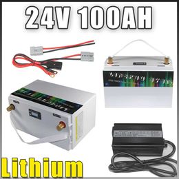 24V 100AH Lithium Rechargeable Battery LCD display IP68 Waterproof For RV caravan Boat motor Forklift Solar Panel 24V Battery