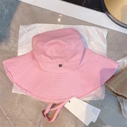 Frayed wide brim bucket hat designer cap Le Bob bule pink solid color simply trendy casquette summer outdoor sunshade beach unisex designer luxury hat PJ027 B23