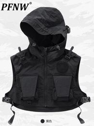 Men's Vests PFNW Functional Safari Style Work Multi Pocket Hooded Waistcoat Couple's Short Half Tactical Fashion 12A6009 230320